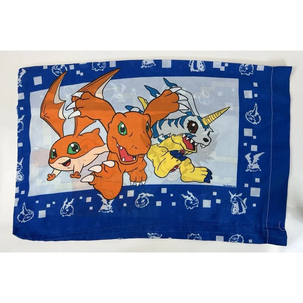 Vintage 2000 Digimon Standard Double Sided Pillow Case Y2K Tai Agumon Patamon